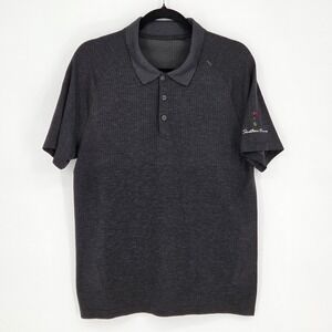 Lululemon Men Medium Metal Vent Tech Polo Graphite Gray Black Short Sleeve